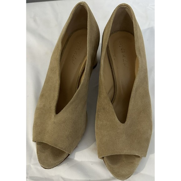 AEYDE Tan Suede Peep Toe Pumps Round Heeled Shoes Womens Size 36 (6 US) - Picture 8 of 8
